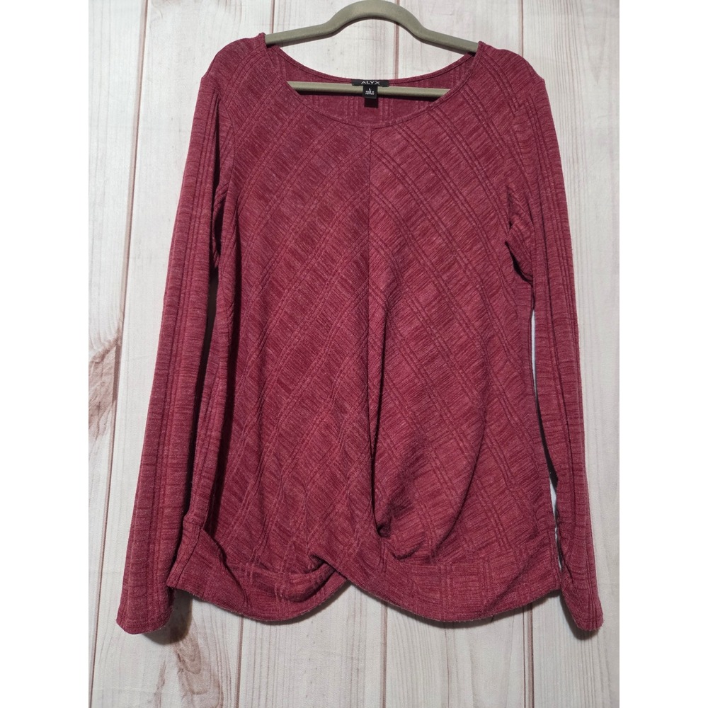 Alyx Womens Long Sleeve Twist Front Ribbed Knit Top Burgundy Heather Large